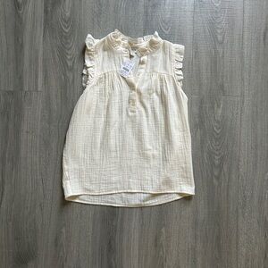 J.Crew Factory Ivory Gauze Smocked Ruffleneck Top (XS-NWT)